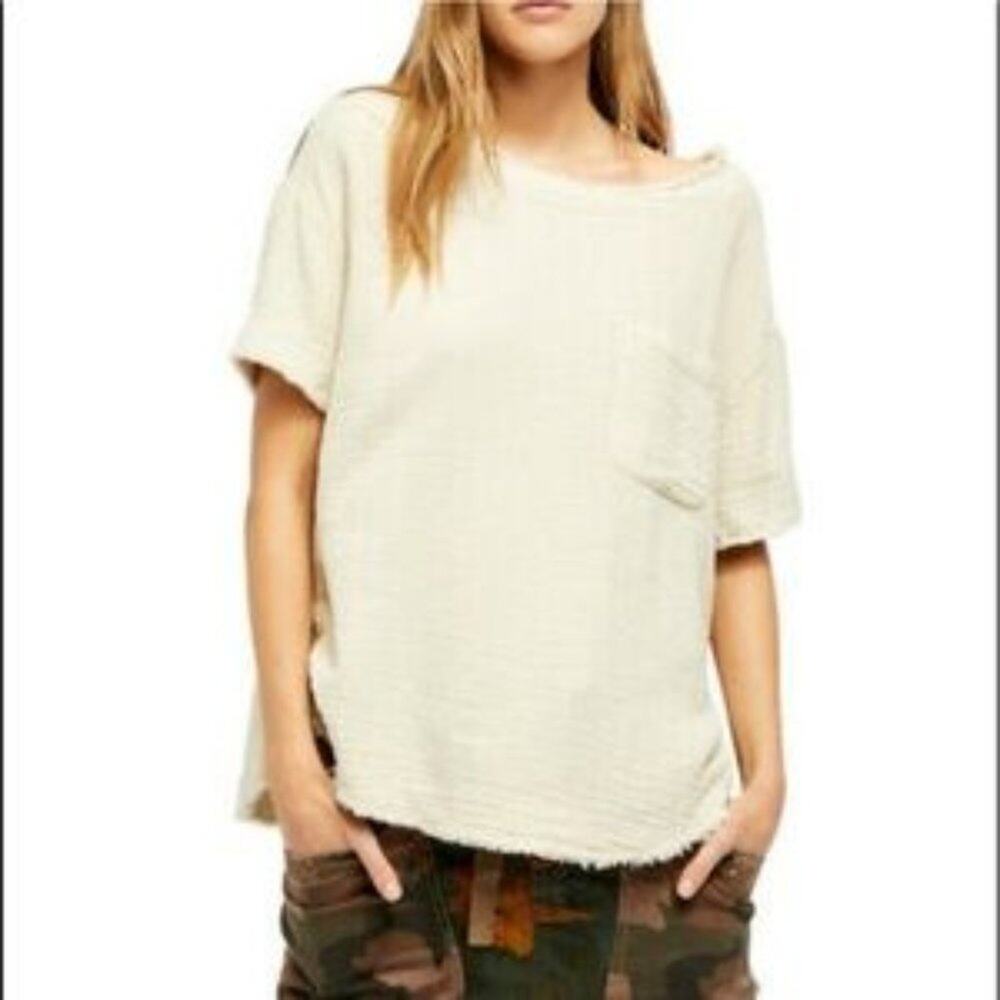 FREE PEOPLE We The Free Womens Tee Sunny Road Stylish Beige Size M